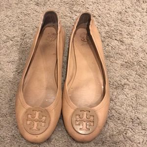 Taupe Tory Burch flats very worn